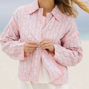 Ivy City Co Raquel Quilted Jacket in Pink Floral Size: 3X